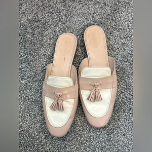 J. Crew Pink and Cream Tassel Backless mules
